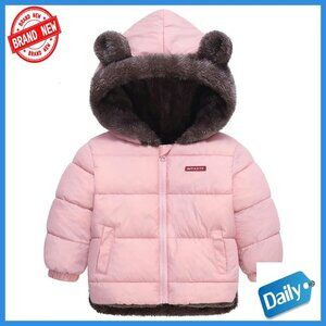 Toddler Winter Coat Fleece Hooded Jacket Windproof Snow Outerwear 6M-4T